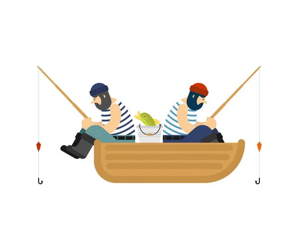 Pêcheur Sur Bateau Pêche Canne Pêche Poisson Illustration Vectorielle — Image vectorielle