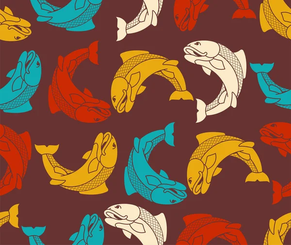 Японські Коропи Візерунок Безшовні Кои Риби Прикраса Вектор Фону — стоковий вектор