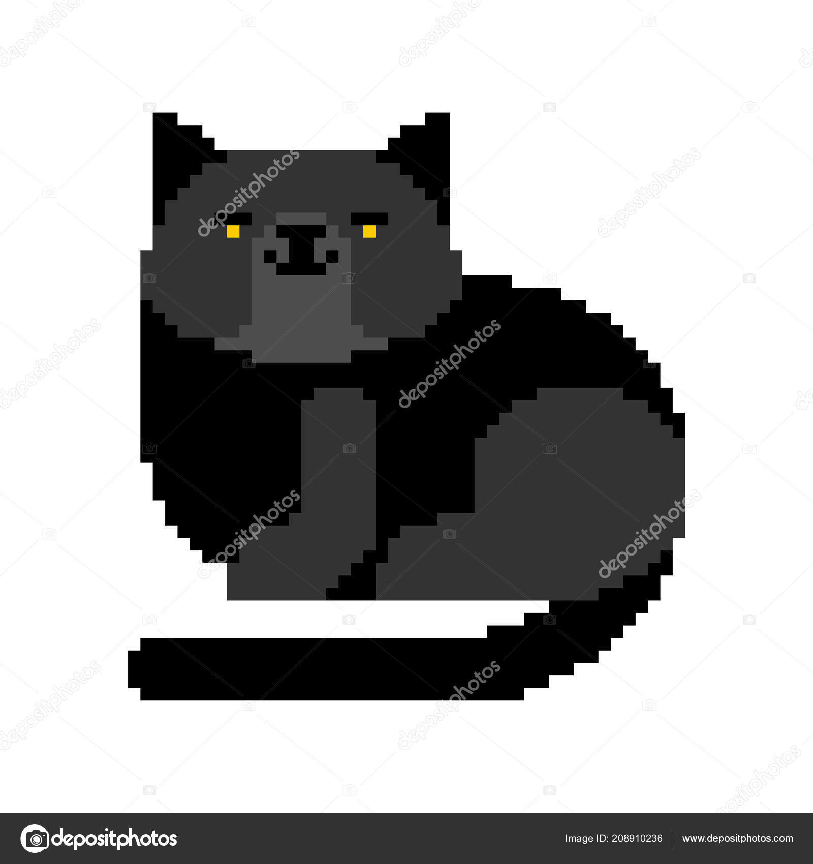 Black Cat Pixel Art Bit Digital Home Pet Vector Illustratio Stock Vector by  ©popaukropa 208910236