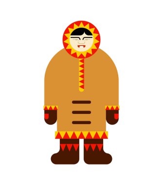 Eskimo Inuit izole. Kuzey kutup geleneksel biri. Çukçi vektör çizim