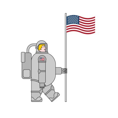 Astronot ve bayrak ABD. Amerikan malı kozmonot. Spaceman vektör illustratio