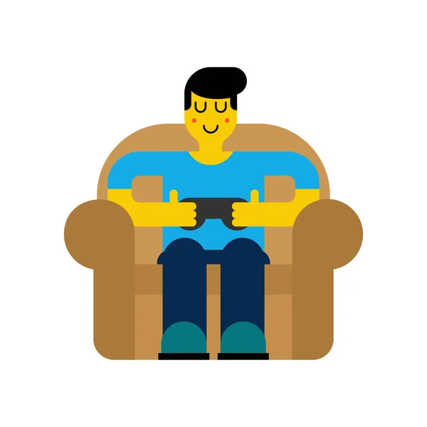 游戏玩家在椅子上 男人和视频游戏 男孩和操纵杆 Cibersport 矢量图案 — 图库矢量图片