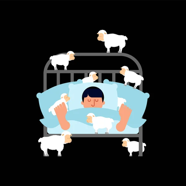 睡觉的人和绵羊 睡在床上的家伙 卧铺男 矢量图案 — 图库矢量图片