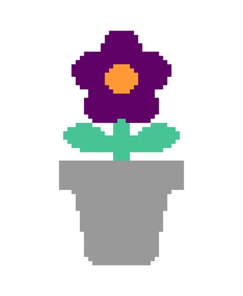 Violett Potten Pixelart Bit Blomma Vector Illustratio — Stock vektor