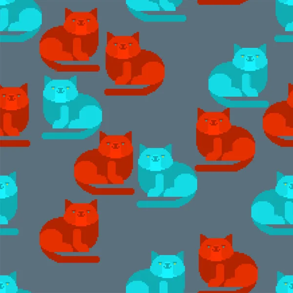 Cat Pixel Art Muster Nahtlos Bit Digitaler Heimtierhintergrund Vektororbezeichnung — Stockvektor