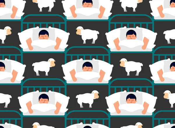Homem Adormecido Ovelhas Padrão Sem Costura Tipo Adormecido Cama Fundo — Vetor de Stock