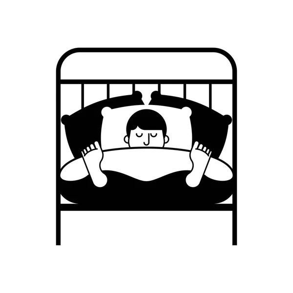 睡在床上的家伙图标 男人睡觉的符号 卧铺男 矢量图案 — 图库矢量图片