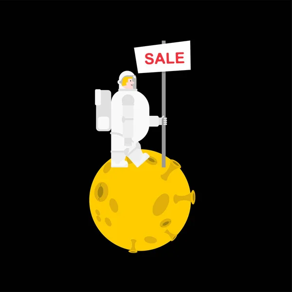 Astronaut Prodej Banner Měsíc Kosmonaut Prodávající Spaceman Vektorový Illustratio — Stockový vektor