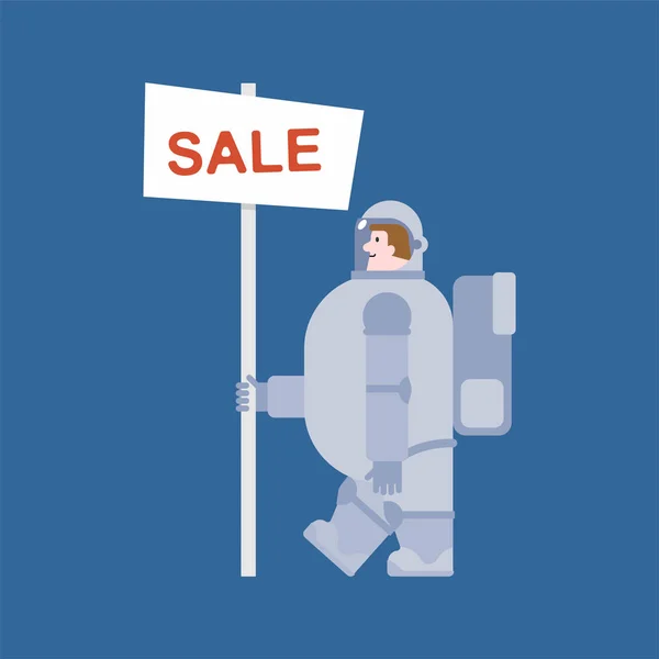 Astronaut Prodej Nápis Kosmonaut Prodávající Spaceman Vektorový Illustratio — Stockový vektor