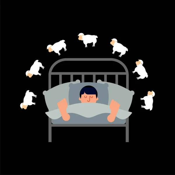 Homem Ovelha Adormecidos Tipo Cama Dormir Homem Adormecido Vector Illustratio — Vetor de Stock