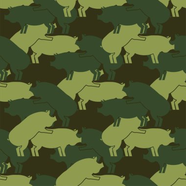 Pig sex army pattern eamless. Piggy intercourse military background. soldiery Pigs ornament. Farm Animal reproduction. Vector war textur clipart