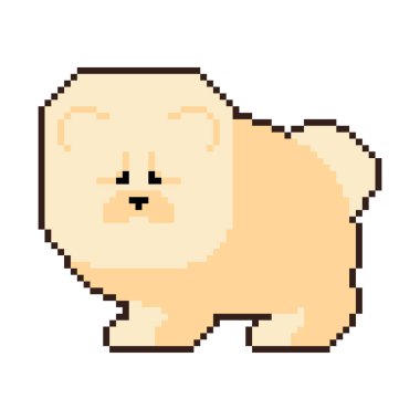 Chow Chow Pixel art. 8 bit köpek. Vektör illustratio