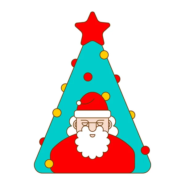 Papai Noel Árvore Natal Linear Ano Novo Vector Illustratio — Vetor de Stock