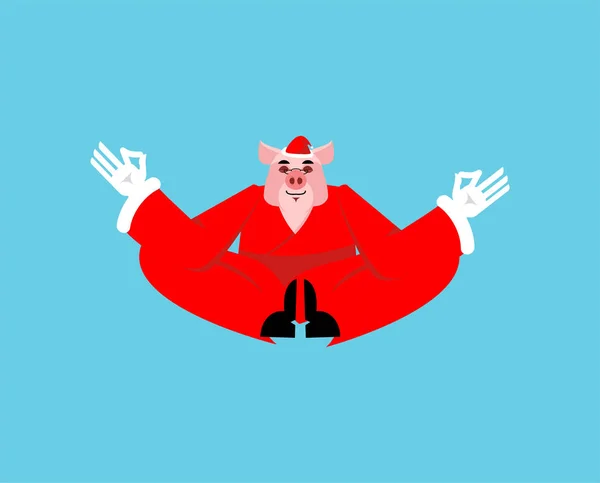 Santa Pig Ioga Natal Meditar Piggy Com Barba Pose Lótus — Vetor de Stock
