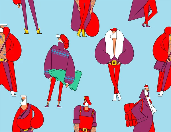 Santa Claus Mode Mönster Fashionabla Nyår Farfar Prydnad Modern Jul — Stock vektor