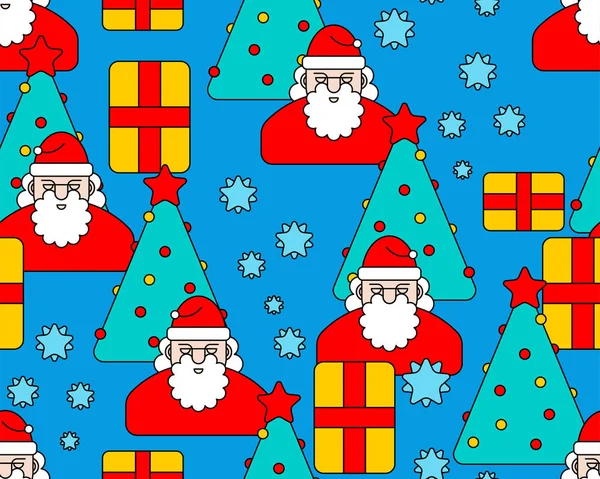 Weihnachtsmuster Nahtlos Weihnachtsmann Und Christbaum Und Schachtel Neujahrsvektorhintergrund — Stockvektor