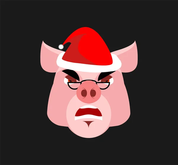Santa Piig Arg Emoji Aggressiva Piggy Djur Huvudet Gården Christmas — Stock vektor