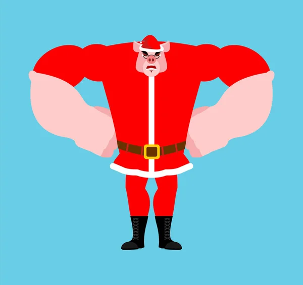 Santa Świnia Strong Fajne Poważne Boże Narodzenie Dziadek Emoji Nowy — Wektor stockowy