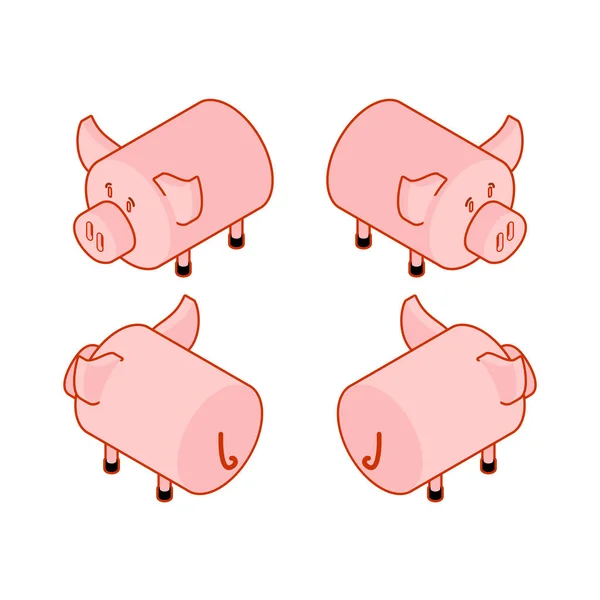 Pig Isometric Style Set Piggy Isometry Farm Animal Vector Illustration — Stock Vector