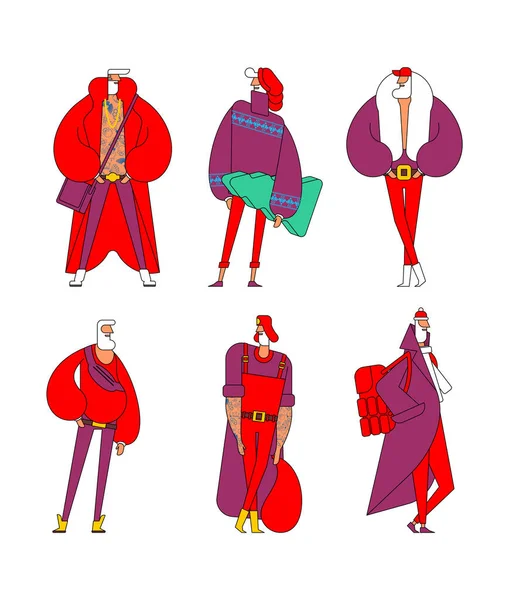 Set Moda Santa Claus Abuelo Estilo Año Nuevo Hipster Moda — Archivo Imágenes Vectoriales