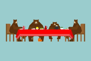 Rus ayısına aile yemeği. Rusya'nın geleneksel aile. vektör çizim