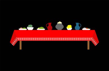 Gıda ile Rus tablo. Geleneksel Rusya yemek. Ulusal Halk mutfağı