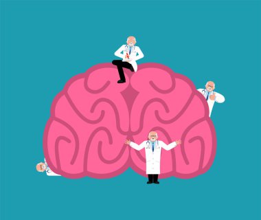 Onarım ve bakım beyin. minyatür doktor ve beyin. Tıbbi hizmet. onarım ekibi cerebrum onarıyor