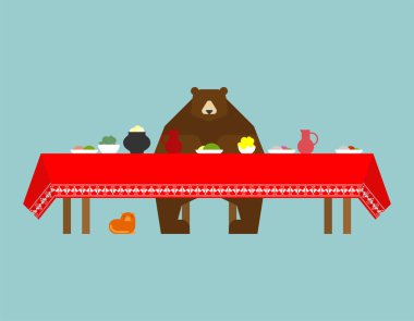 Rus ayısına ve mutfağı. Rusya'nın geleneksel halk yemekleri. Patates ve Kvas. Köfte