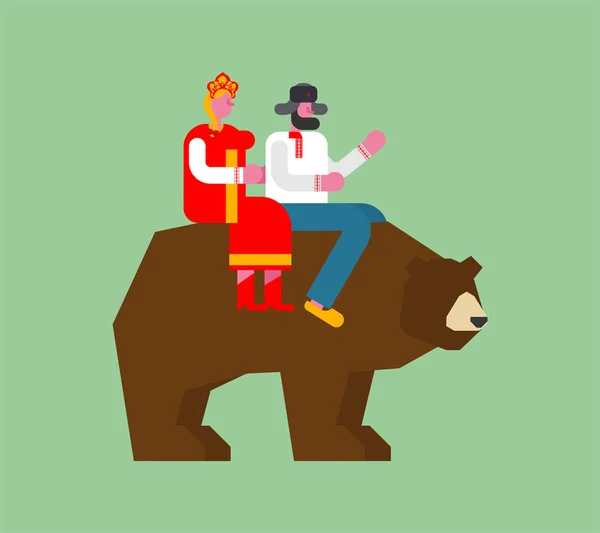 Tradycyjne Wesele Ludowe Rosji Nowożeńcy Niedźwiedź Rosyjski Skrivant — Wektor stockowy