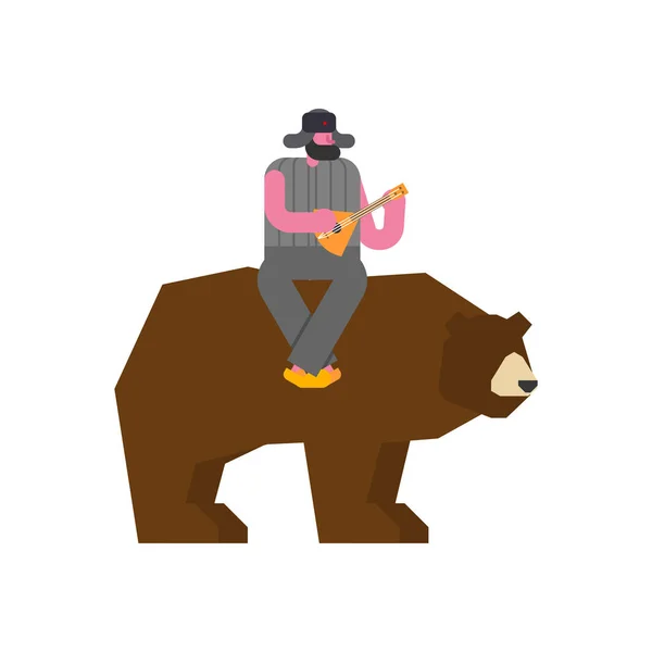 Russian Man Riding Bear National Folk Beast Russi — Stock Vector