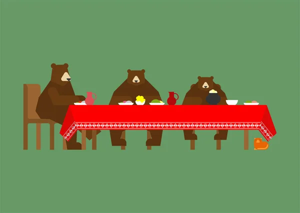 三只熊在餐桌上吃饭 神奇的动物 从仙女的野兽 — 图库矢量图片