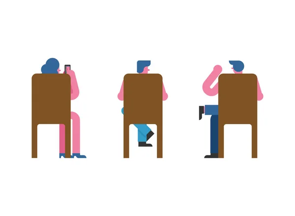 People sitting on chair back set. Man and woman Vector illustratio