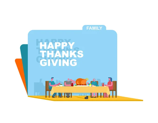 Dîner Famille Thanksgiving Sculpture Sur Papier Turquie Sur Une Grande — Image vectorielle