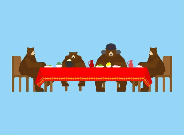 俄罗斯熊家庭聚餐 俄罗斯的传统家庭 矢量插图 — 图库矢量图片