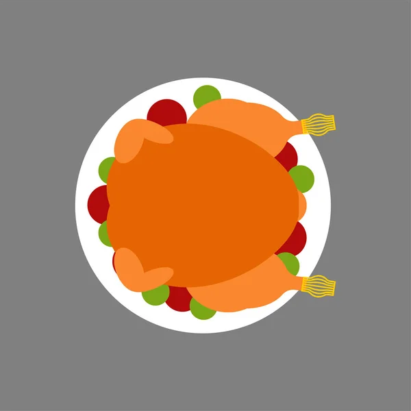 Roasted Turkey Top View Isolated Thanksgiving Vector Illustratio — Stock Vector