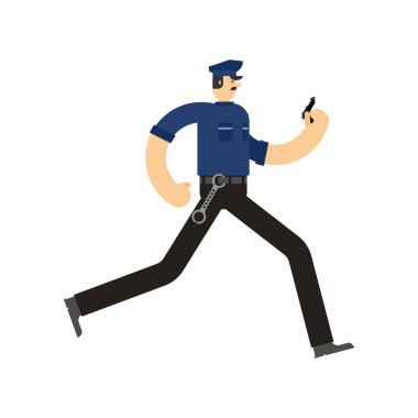 Polis çalıştırın. Polis kovalamaca. Memur polis takibi. Vektör illustratio