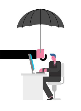 Şemsiye işadamı üzerinde. İş korumak için. Vektör illustratio