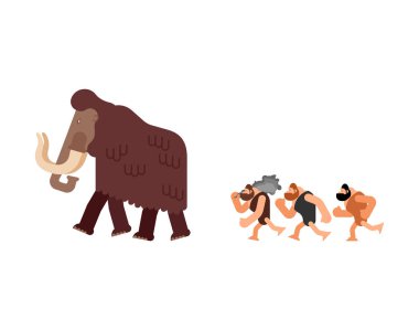Mamut için avı. Tarih öncesi insan avcı Mağa ra Ada mı. Homosapiens insanlar. Paleolitik hayat. Vektör çizim