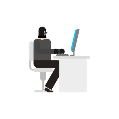 Hacker ve Pc. soyguncu internet. Virutal suç. bilgisayar, hırsız.