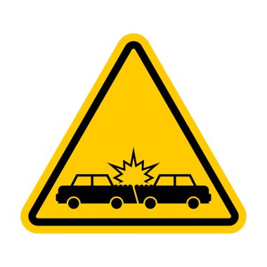Dikkat araba kazası. Dikkat kaza araba. Ulaşım batık sembolü. sarı tehlike yol işareti
