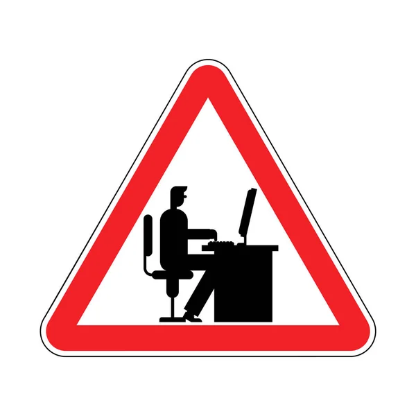 注目事務作業 マネージャーは コンピューターで動作 職場赤危険道路標識 — ストックベクタ