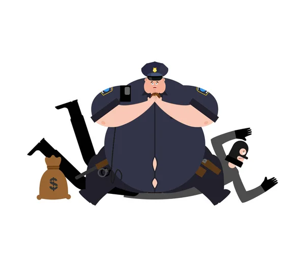 Жир Розбійник Затримання Товсті Поліцейський Охоронної Арешт Ожиріння Офіцер Поліції — стоковий вектор