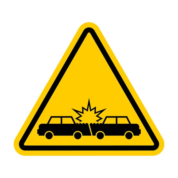 Attention Car Crash Caution Accident Cars Transportation Wreck Symbol Yellow — Stock Vector