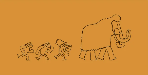Jakten Mammut Vaggar Målning Grottman Förhistoriska Människan Hunter Homosapiens Personer — Stock vektor