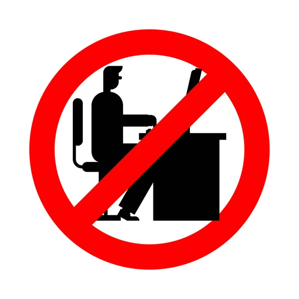 停止办公室工作 班经理在电脑上工作 工作场所红灯禁止路标 矢量图案 — 图库矢量图片