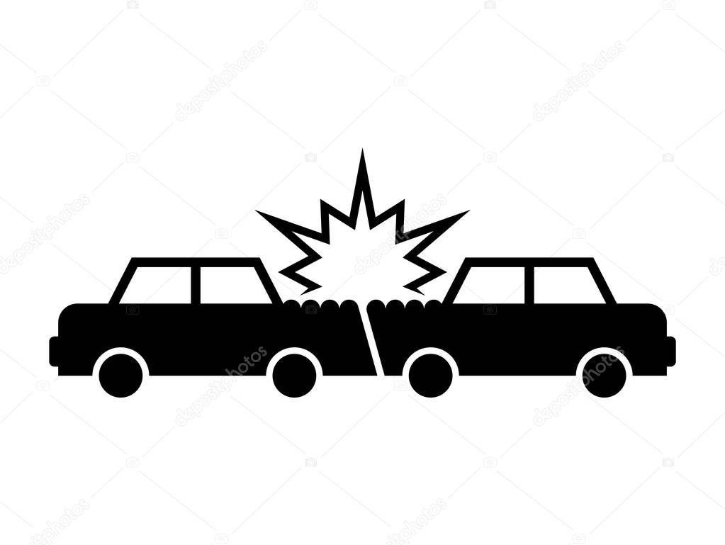 Car crash icon. Accident cars. Transportation wreck sign. Vector symbo