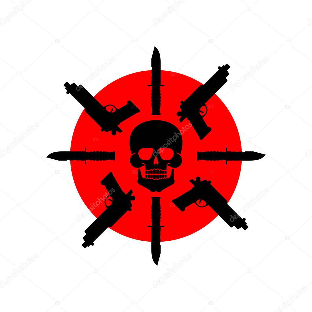 Skull gun and knife symbol. Army sign