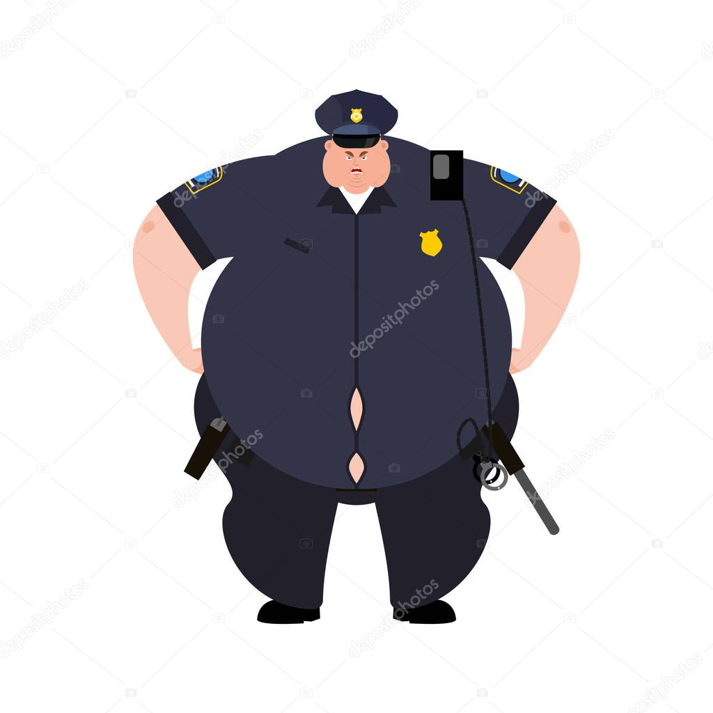 Fat Cop. Thick Policeman. Obese Officer Police. Vector illustratio