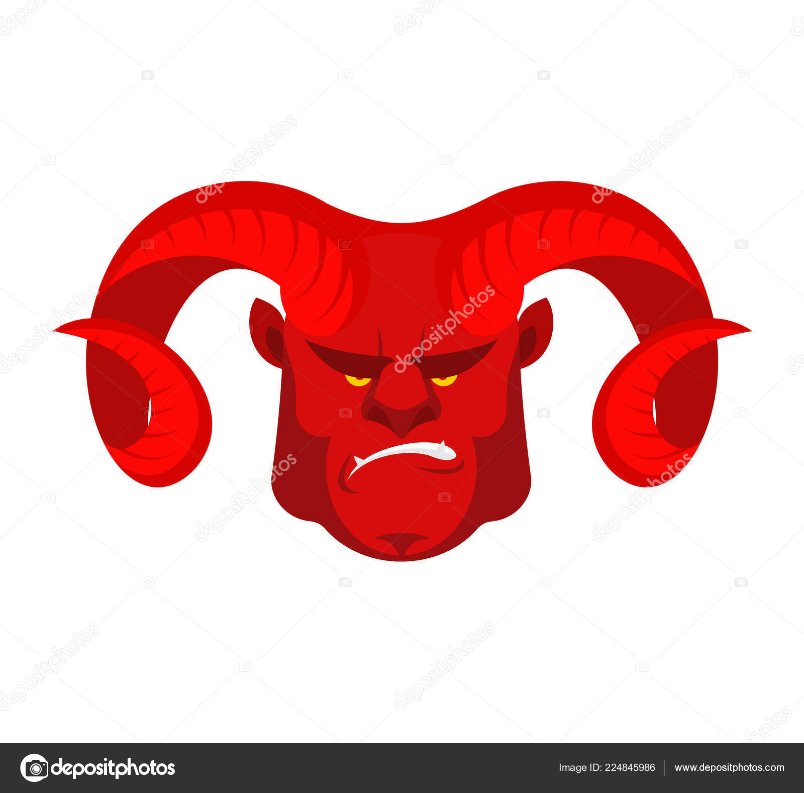 Rojo Diablo Con Cuernos Grandes Cara Demonio Cabeza Satanás Enojado Vector  de stock #224845986 de ©popaukropa, image size:1600x1578