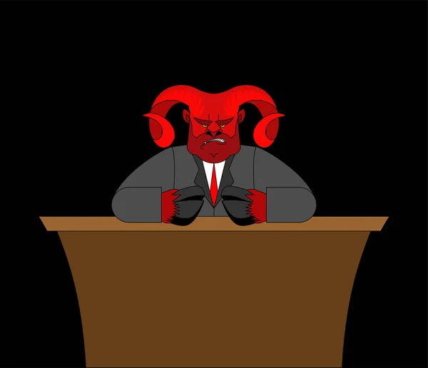 Chef Diable Dans Table Homme Affaires Démon Chef Satan Lucife — Image vectorielle
